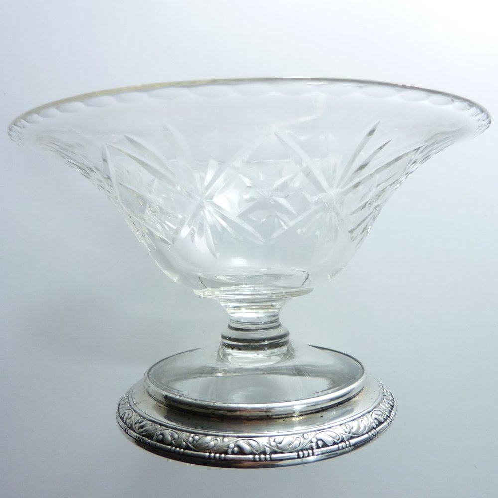 Vintage Wallace Sterling Etched Glass Crystal Pedestal Bowl 92 Candy Dish